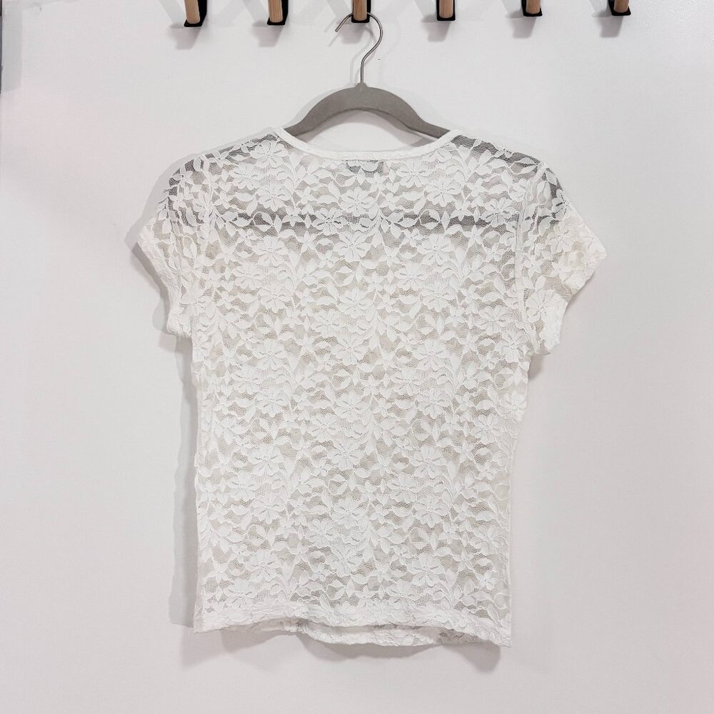 Hollister White Floral Lace Short Sleeve Top M Sheer Feminine